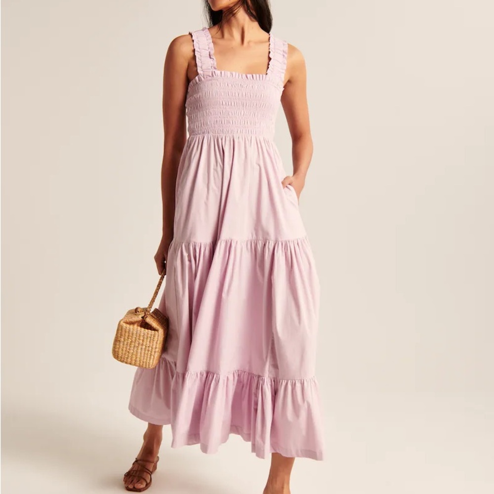 ABERCROMBIE & FITCH Smocked Bodice Easy Lilac Maxi Dress